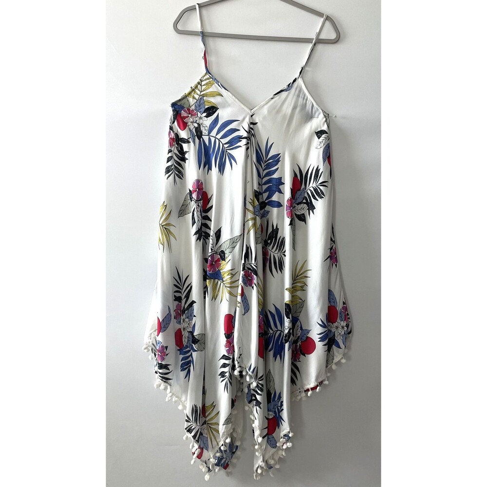 Goa Beachwear by Japna Floral Handkerchief Hem Pom Pom Cami Dress White XL-DP